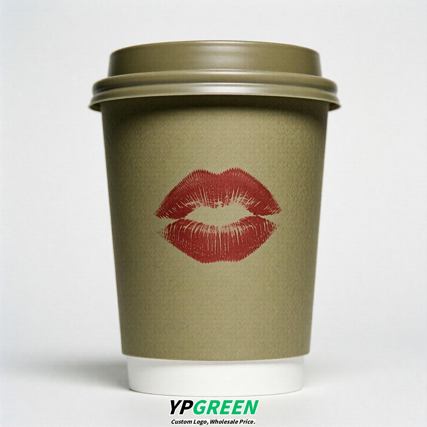 Khaki Paper Cups with Lips Print 10oz/12oz/16oz/20oz/22oz