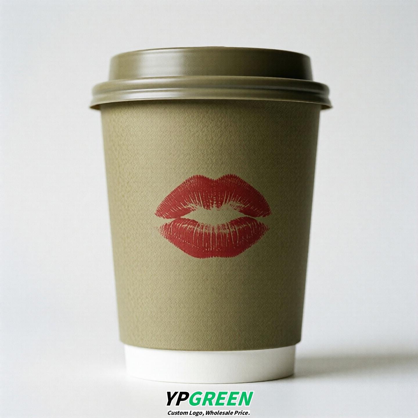 Khaki Paper Cups with Lips Print 10oz/12oz/16oz/20oz/22oz