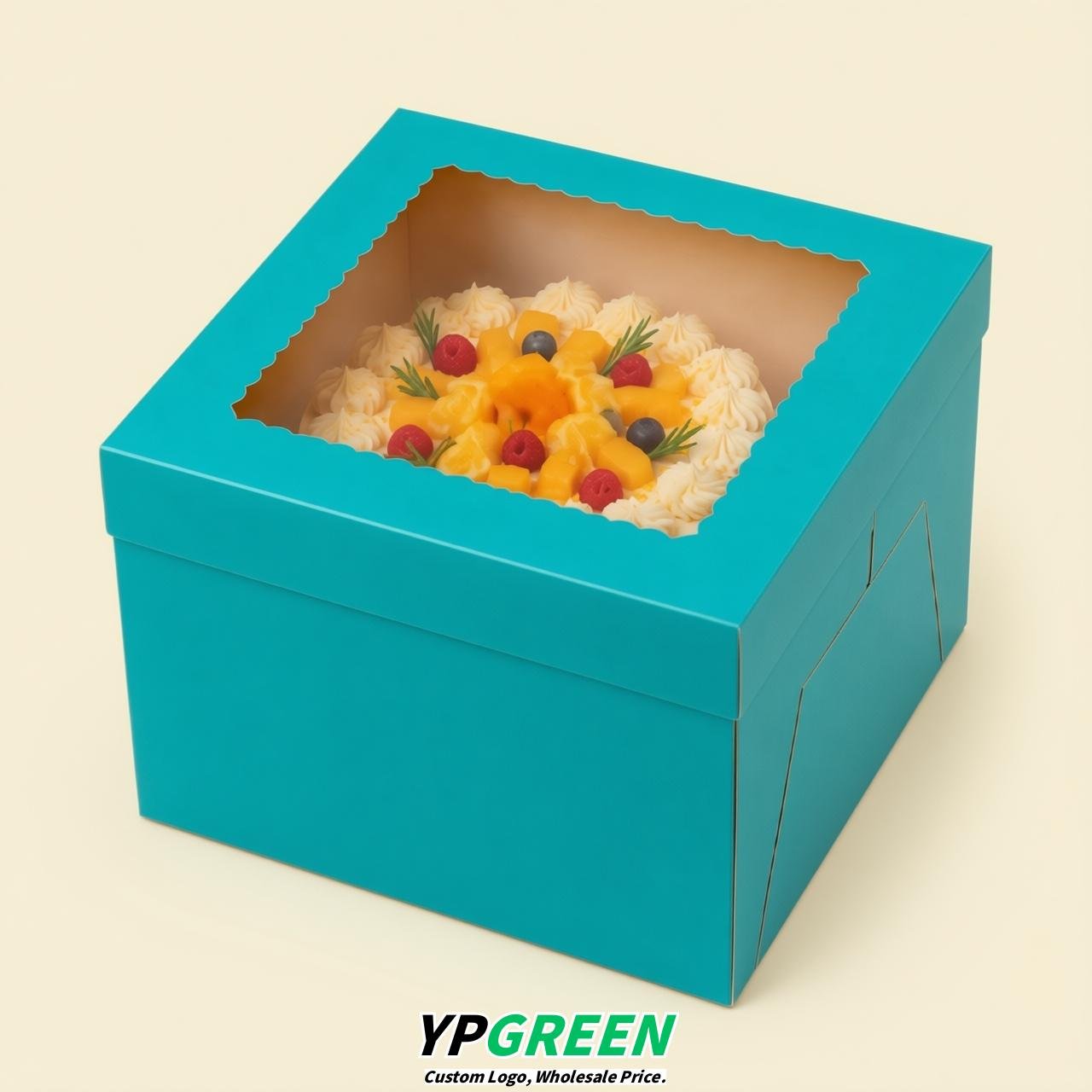 Lake Blue 10 & 12 inches Tall Cake Box with Window - Square Cardboard Cake Box
