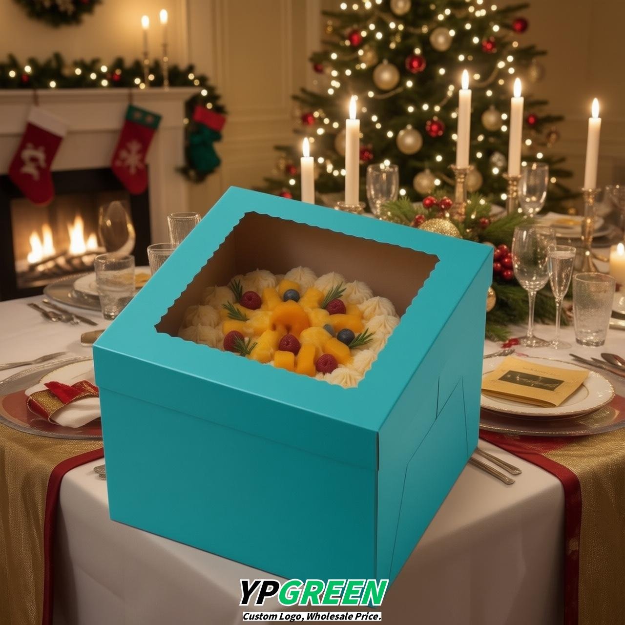 Lake Blue 10 & 12 inches Tall Cake Box with Window - Square Cardboard Cake Box Lake Blue 10 & 12 inches Tall Cake Box with Window - Square Cardboard Cake Box