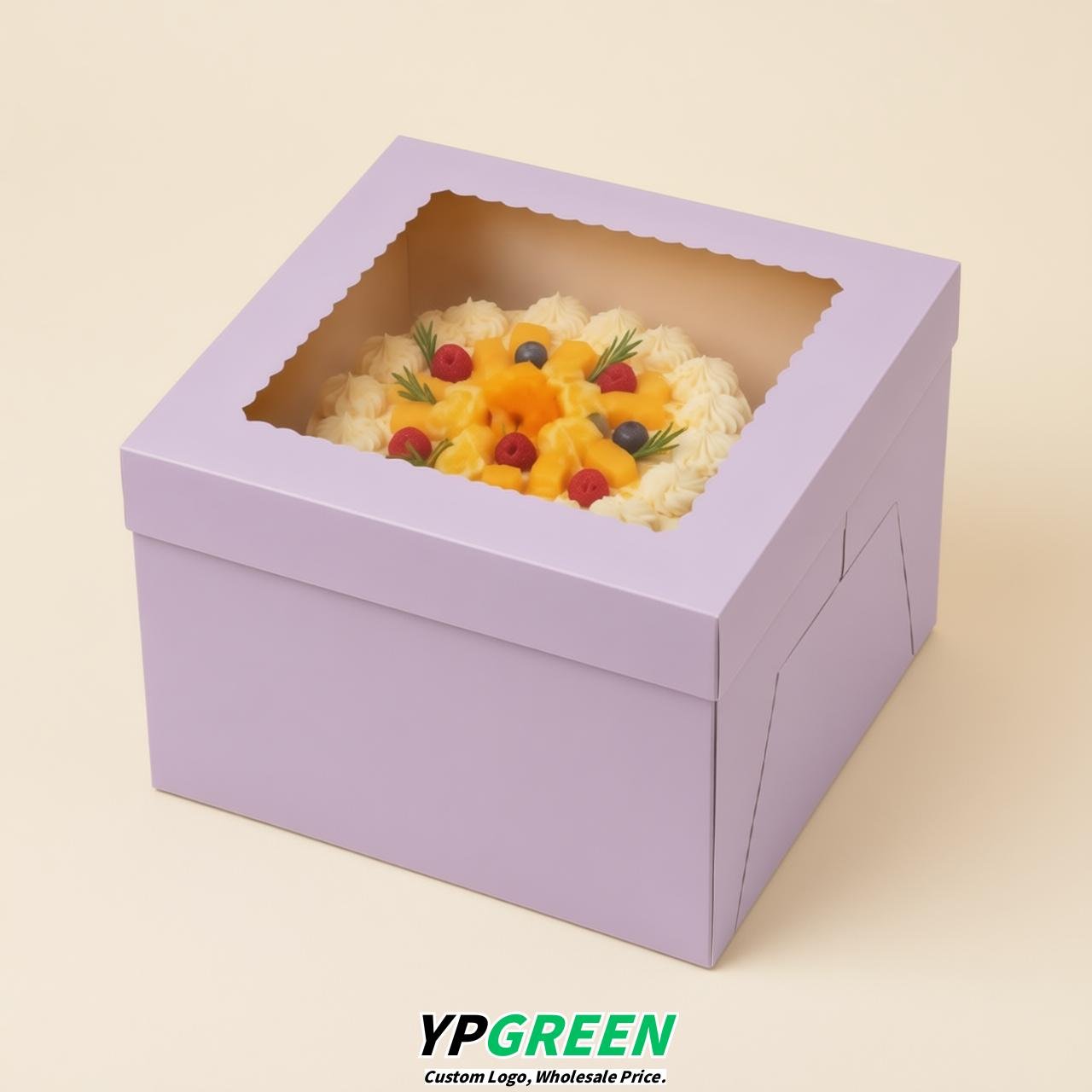 Lavender 10 & 12 inches Tall Cake Box with Window - Square Cardboard Cake Box