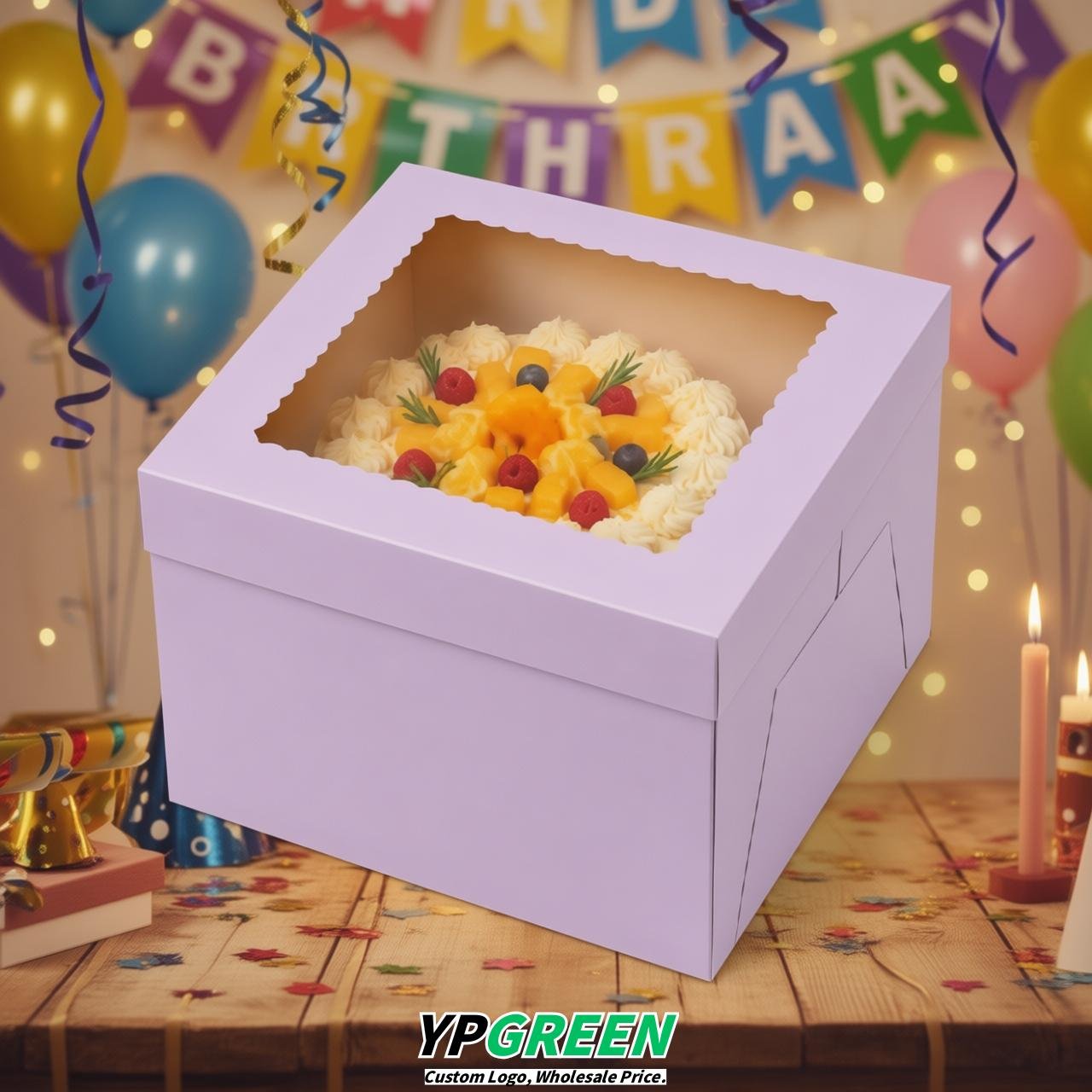 Lavender 10 & 12 inches Tall Cake Box with Window - Square Cardboard Cake Box