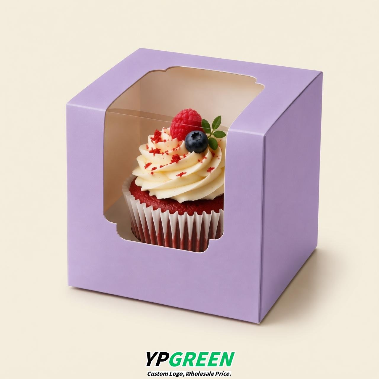 Lavender Individual 3.5 inches Square Paper Cupcake Box Containers with Windows & Inserts