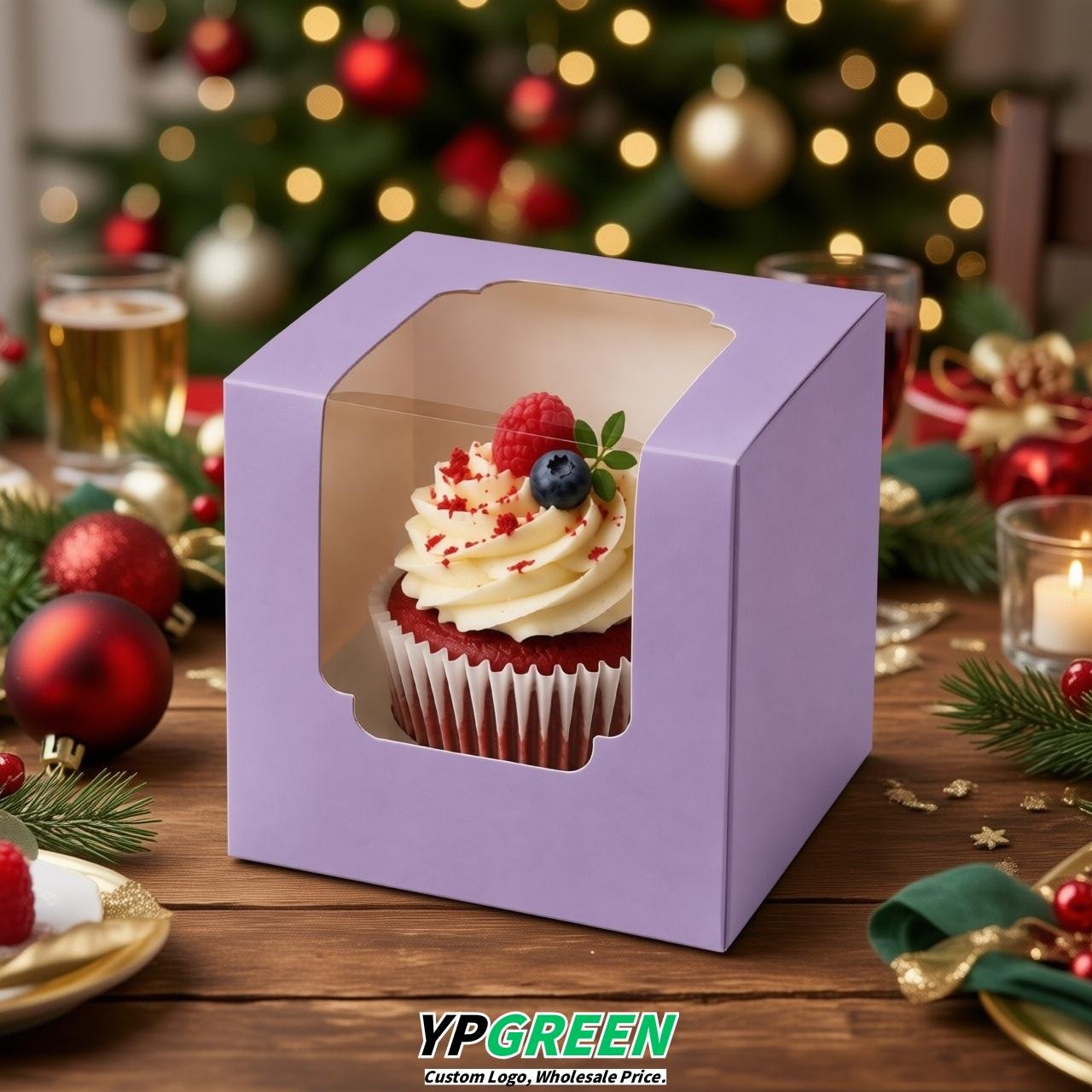 Lavender Individual 3.5 inches Square Paper Cupcake Box Containers with Windows & Inserts