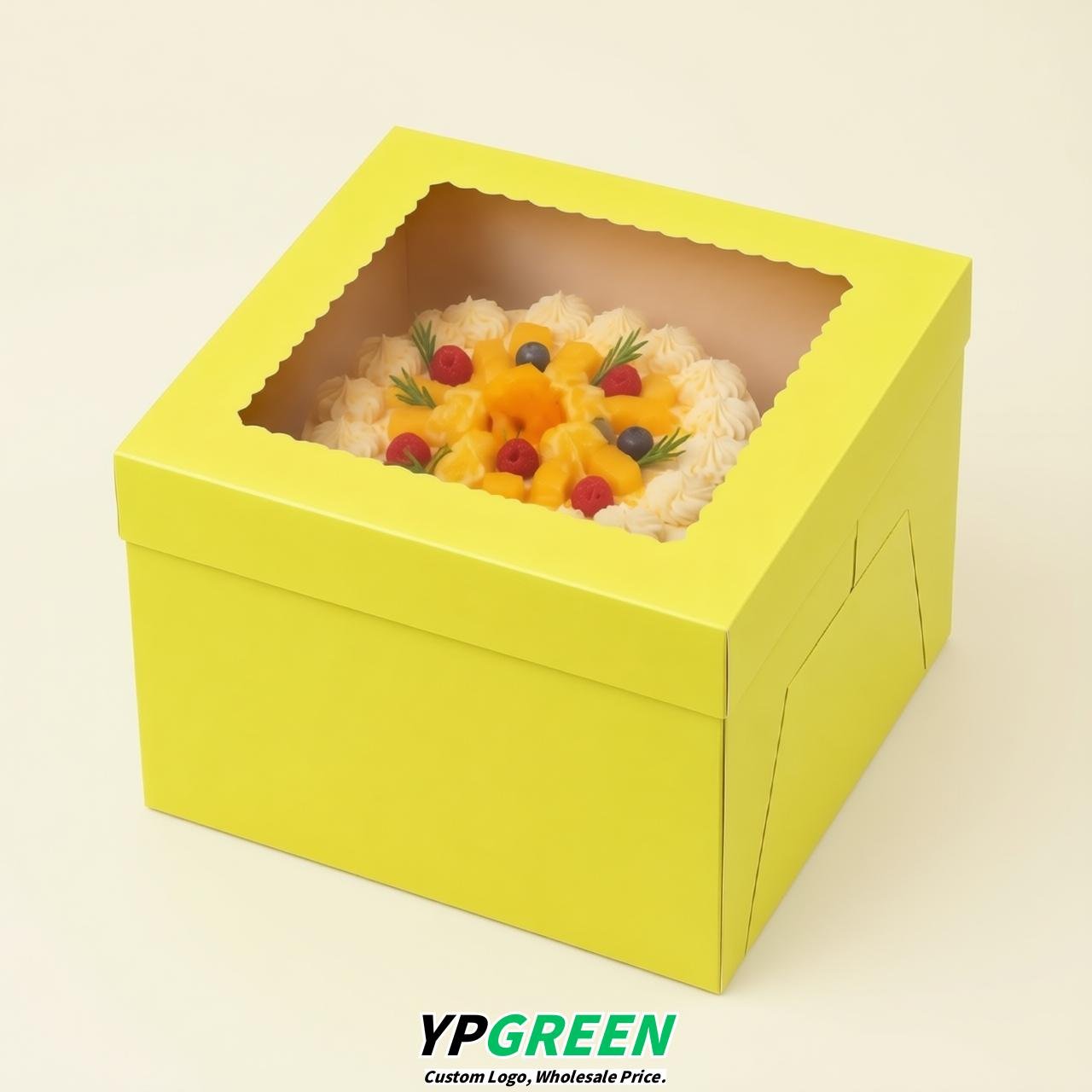 Lemon Yellow 10 & 12 inches Cake Box with Window - Square Cardboard Cake Box