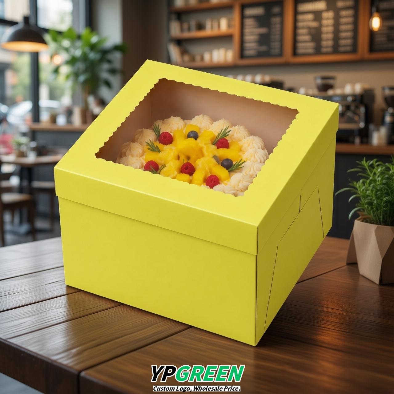 Lemon Yellow 10 & 12 inches Cake Box with Window - Square Cardboard Cake Box