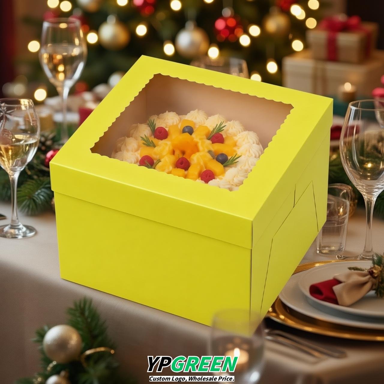 Lemon Yellow 10 & 12 inches Cake Box with Window - Square Cardboard Cake Box