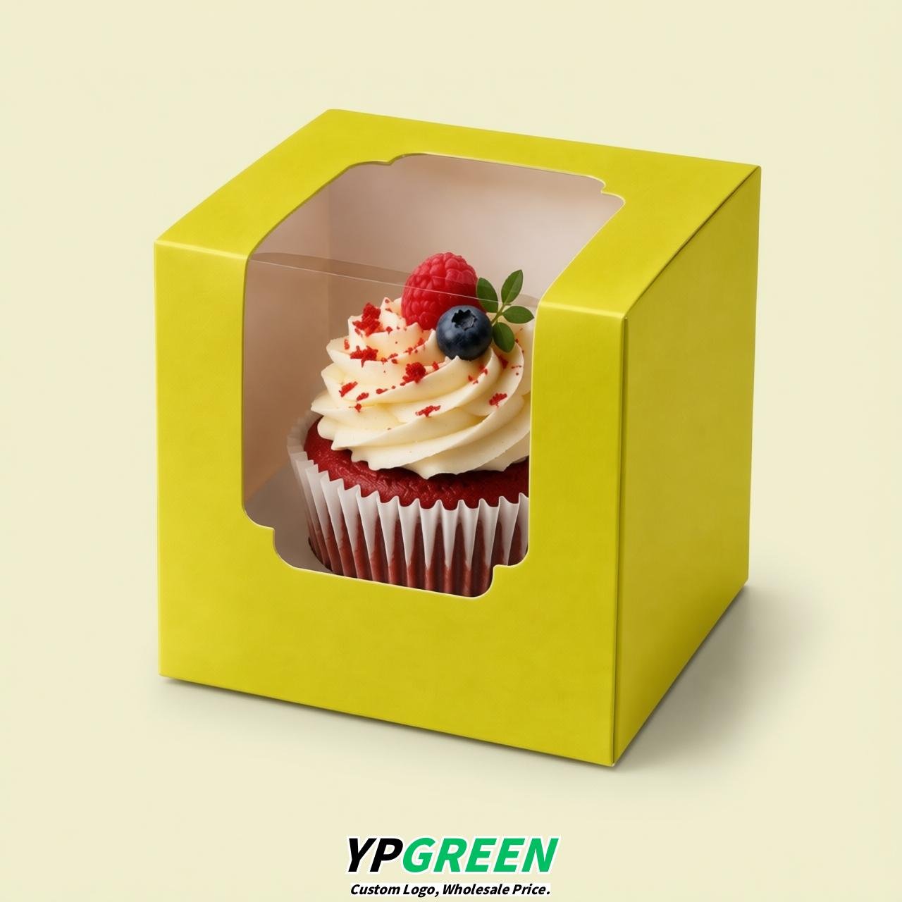 Lemon Yellow Individual 3.5 inches Square Paper Cupcake Box Containers with Windows & Inserts