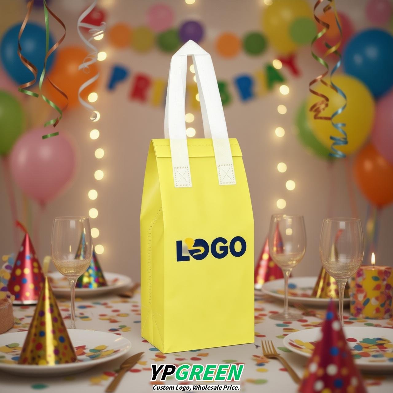 Lemon Yellow Individual insulated take away bags wholesale 11x4.7x3.9 inches Thermal Beverage Take Out Bags