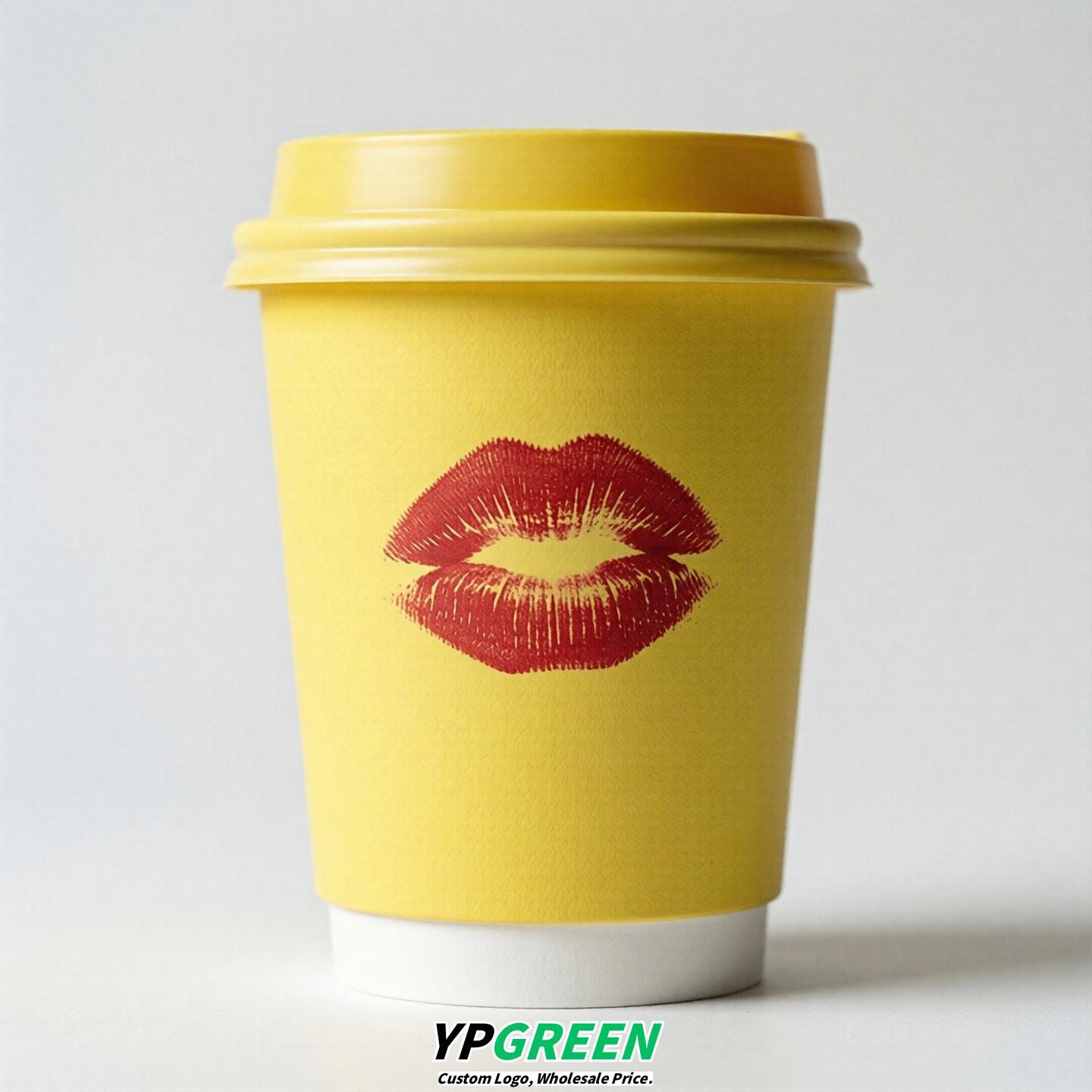 Lemon Yellow Paper Cups with Lips Print 10oz/12oz/16oz/20oz/22oz