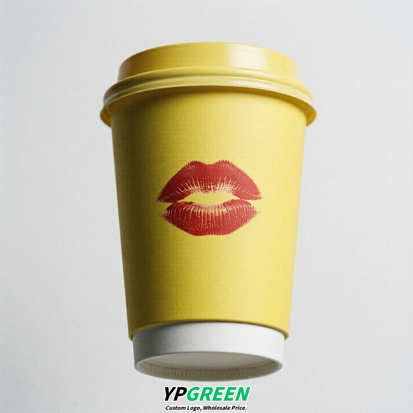 Lemon Yellow Paper Cups with Lips Print 10oz/12oz/16oz/20oz/22oz
