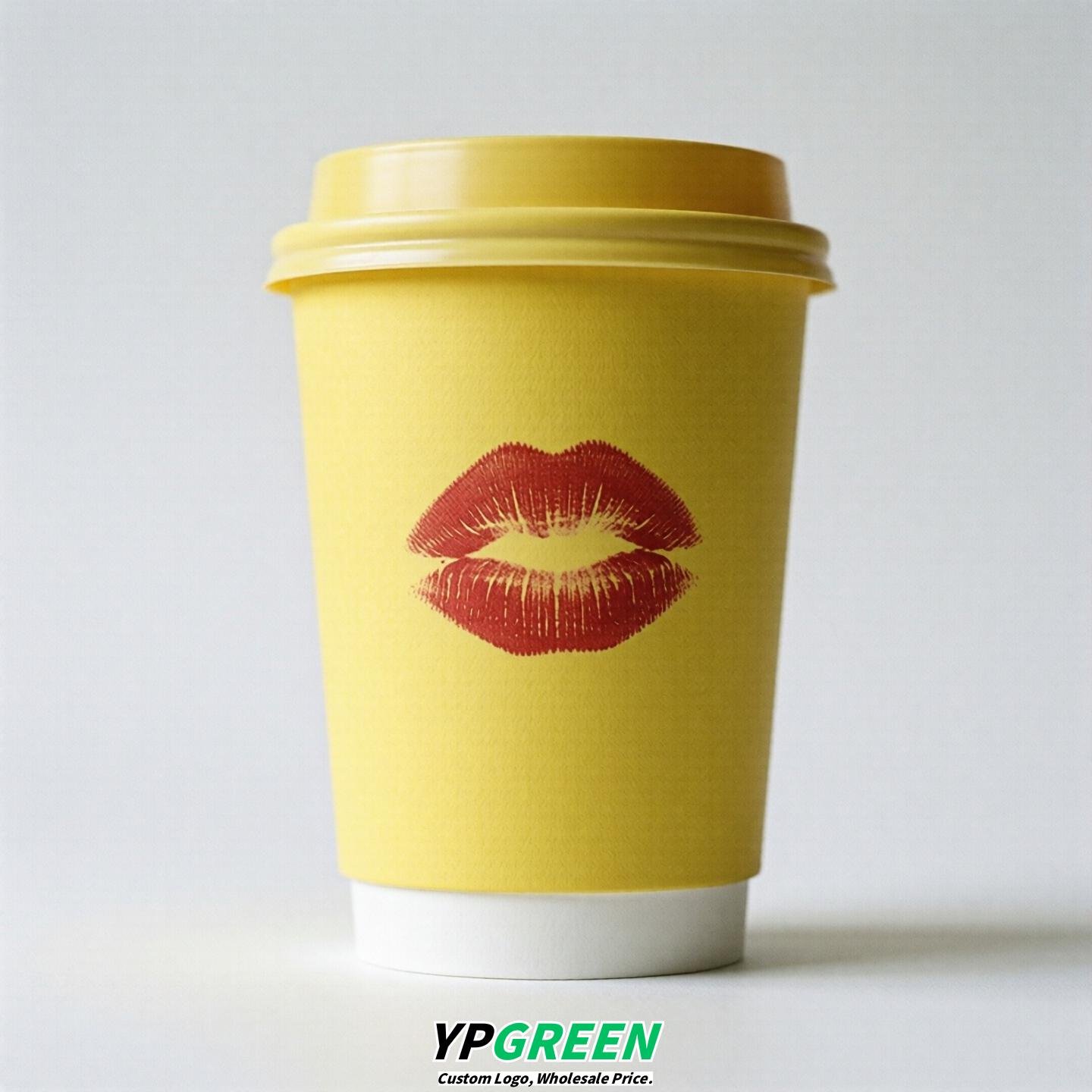 Lemon Yellow Paper Cups with Lips Print 10oz/12oz/16oz/20oz/22oz