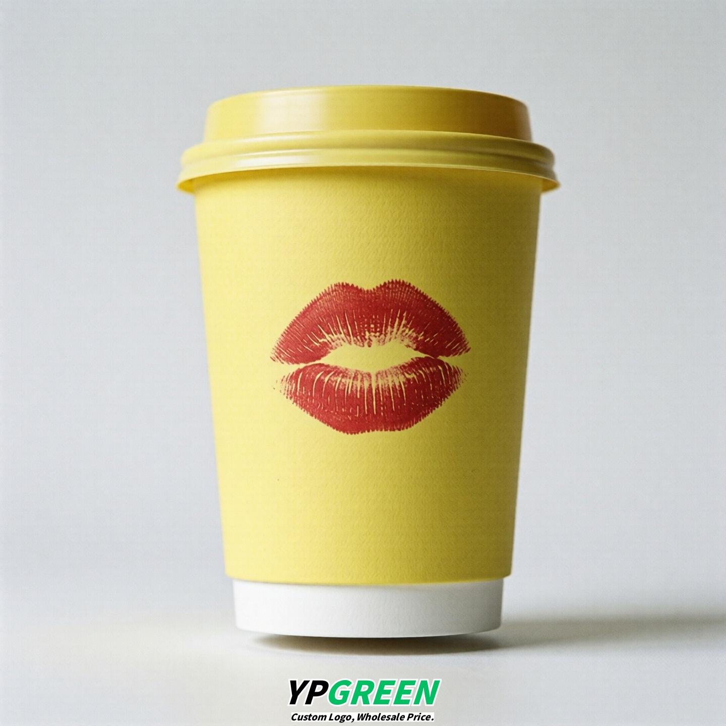 Lemon Yellow Paper Cups with Lips Print 10oz/12oz/16oz/20oz/22oz