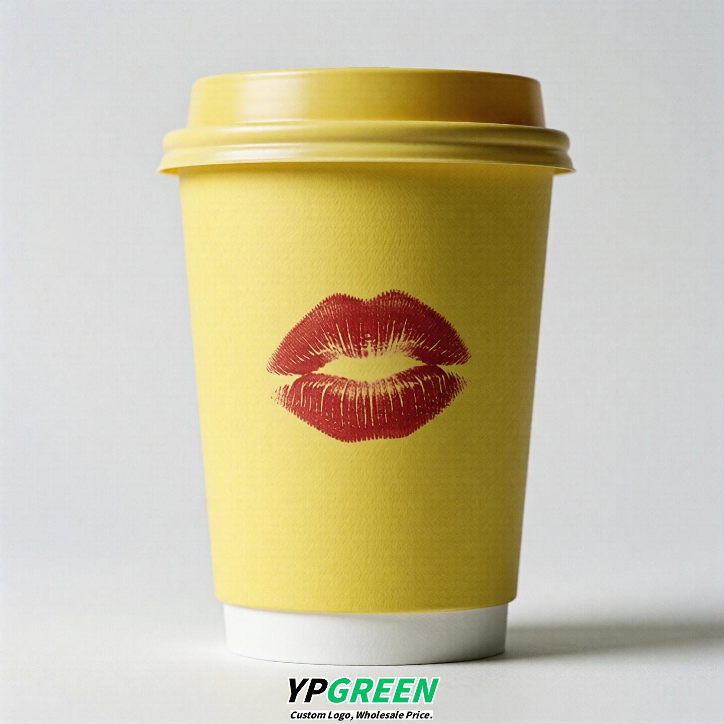 Lemon Yellow Paper Cups with Lips Print 10oz/12oz/16oz/20oz/22oz