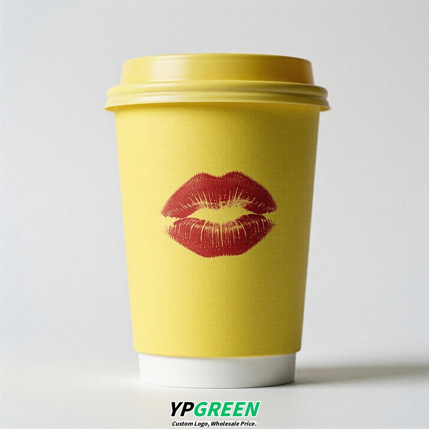 Lemon Yellow Paper Cups with Lips Print 10oz/12oz/16oz/20oz/22oz