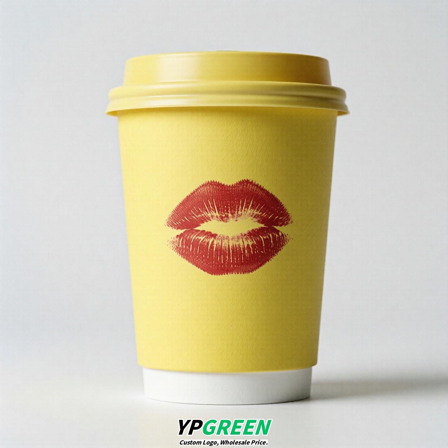 Lemon Yellow Paper Cups with Lips Print 10oz/12oz/16oz/20oz/22oz
