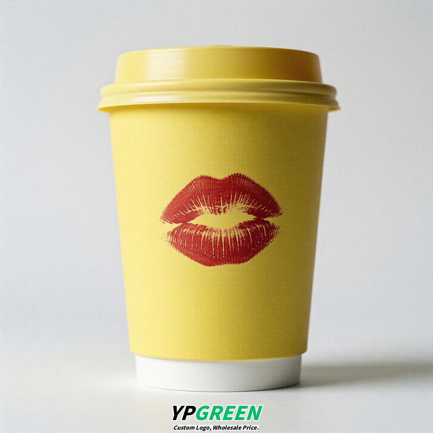 Lemon Yellow Paper Cups with Lips Print 10oz/12oz/16oz/20oz/22oz