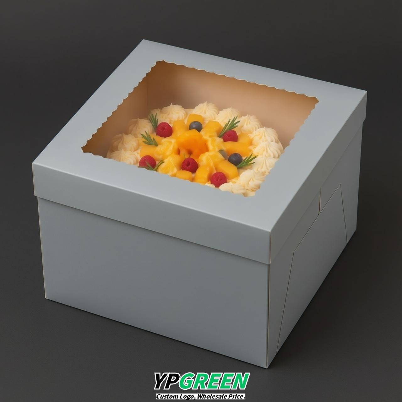 Light Slate Gray 10 & 12 inches Tall Cake Box with Window - Square Cardboard Cake Box