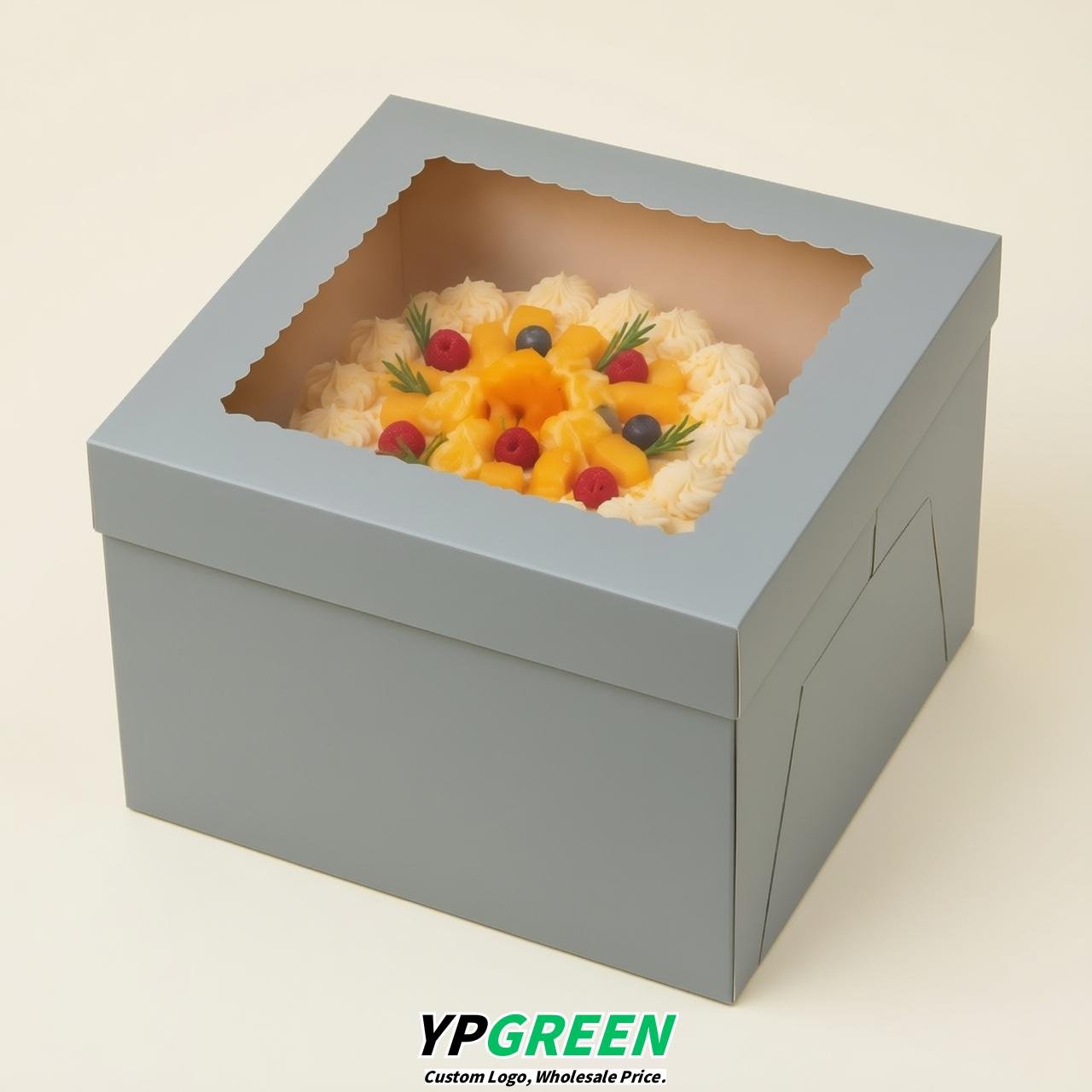 Light Slate Gray 10 & 12 inches Tall Cake Box with Window - Square Cardboard Cake Box