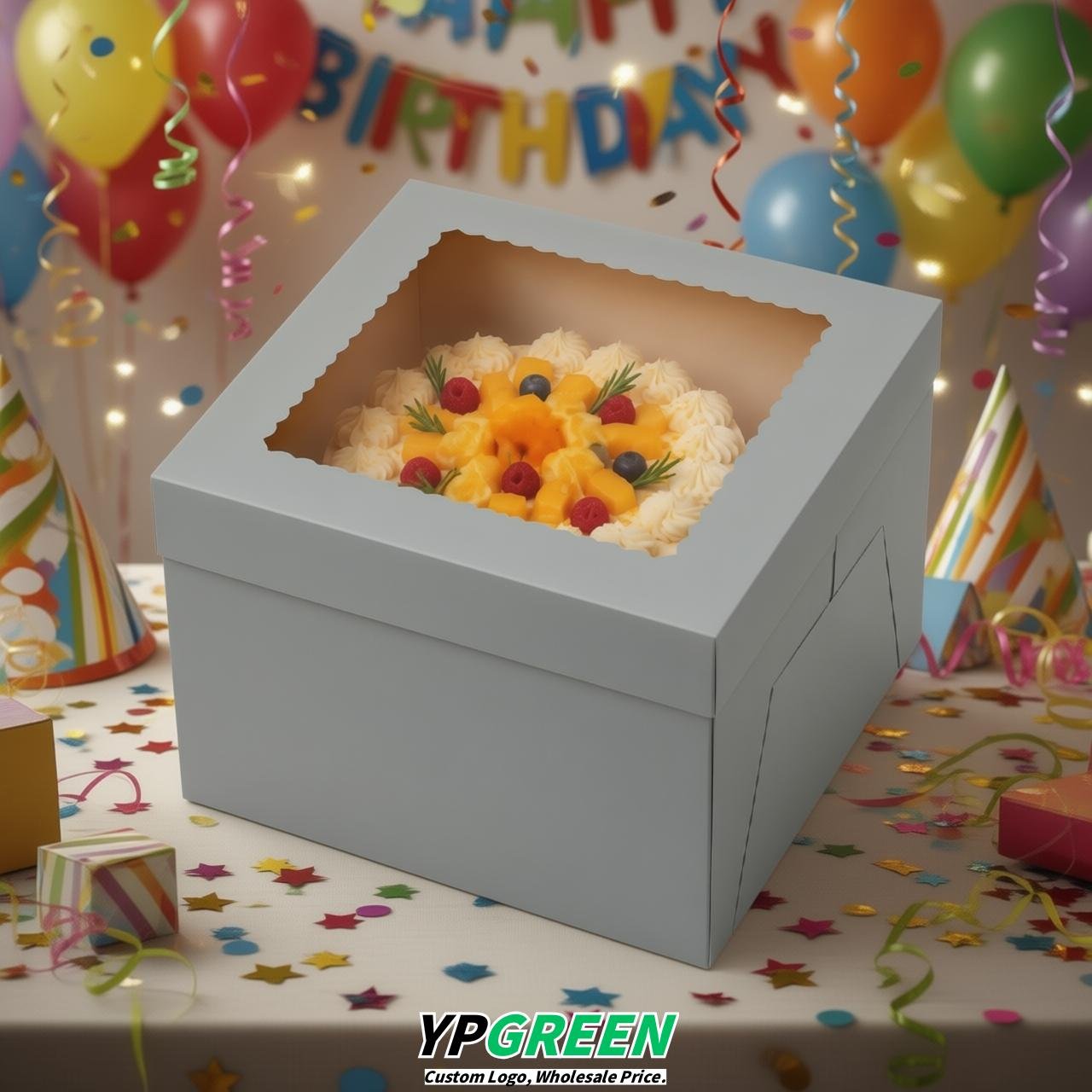 Light Slate Gray 10 & 12 inches Tall Cake Box with Window - Square Cardboard Cake Box