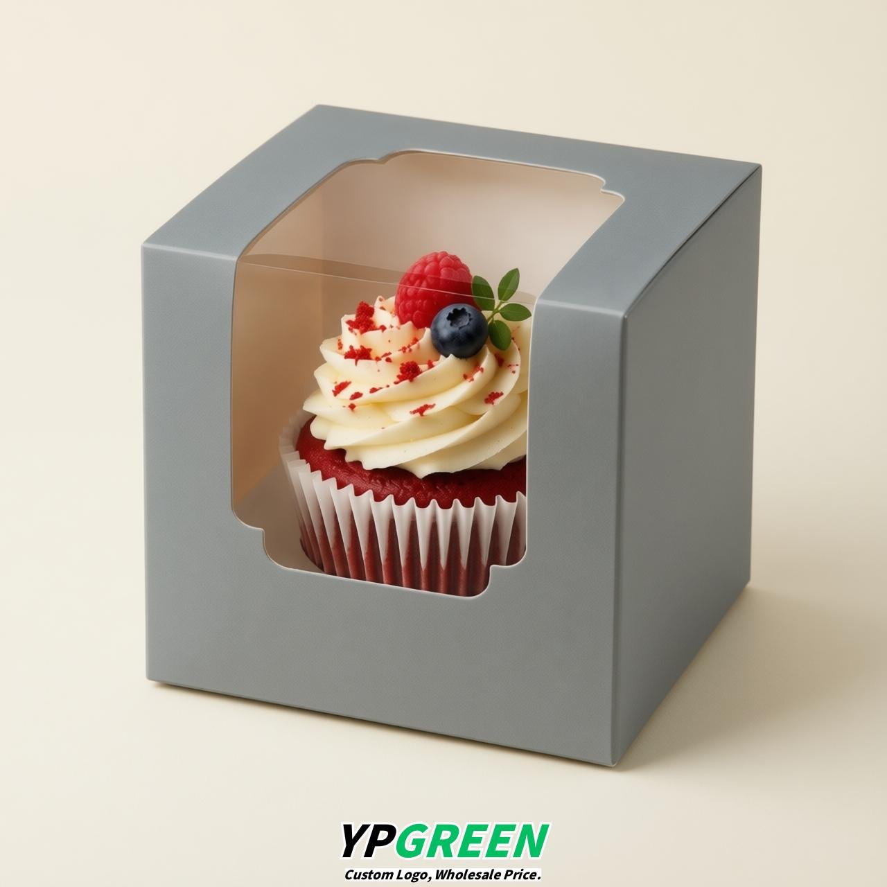 Light Slate Gray Individual 3.5 inches Square Paper Cupcake Box Containers with Windows & Inserts