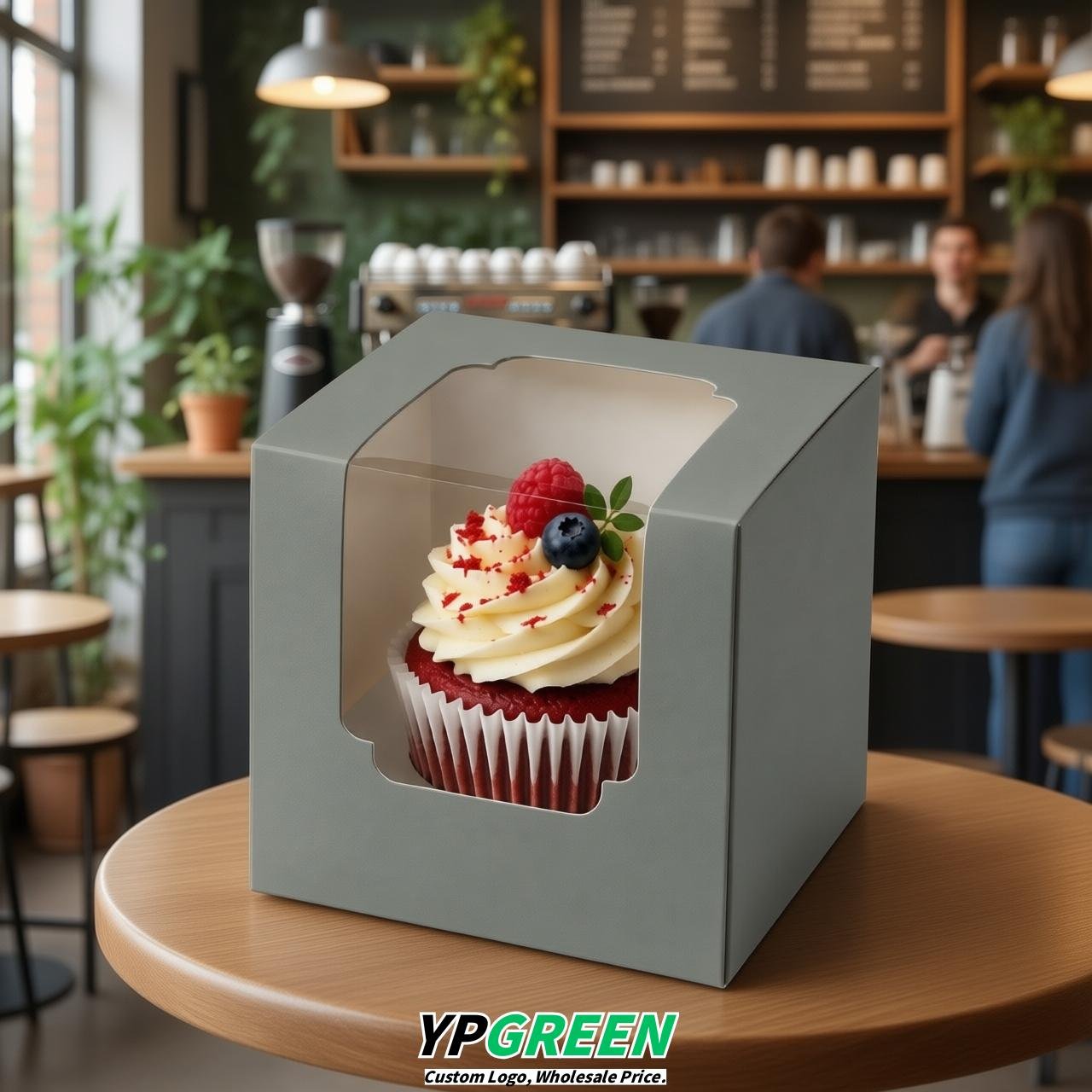 Light Slate Gray Individual 3.5 inches Square Paper Cupcake Box Containers with Windows & Inserts