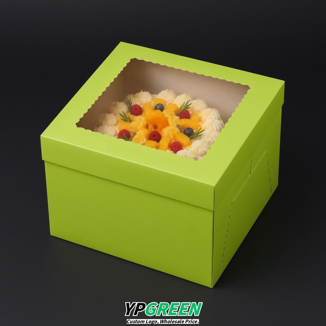 Lime Green 10 & 12 inches Tall Cake Box with Window - Square Cardboard Cake Box