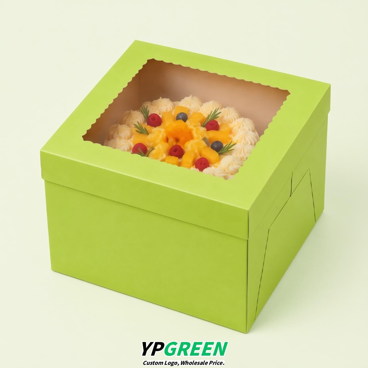 Lime Green 10 & 12 inches Tall Cake Box with Window - Square Cardboard Cake Box