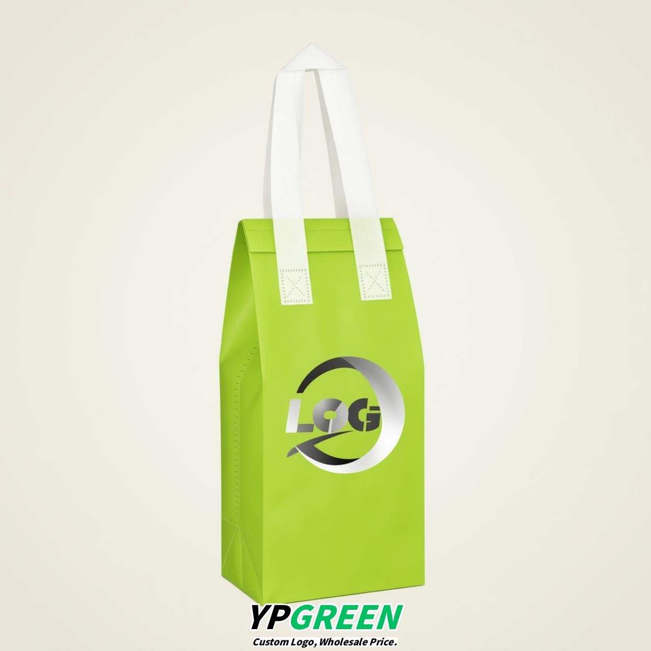 Lime Green Individual insulated take away bags wholesale 11x4.7x3.9 inches Thermal Beverage Take Out Bags