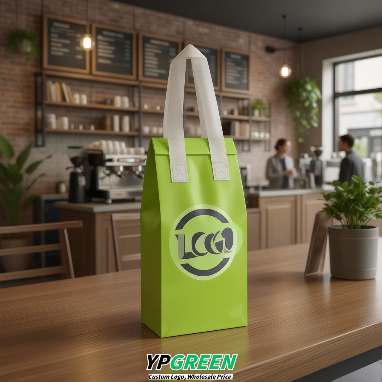 Lime Green Individual insulated take away bags wholesale 11x4.7x3.9 inches Thermal Beverage Take Out Bags