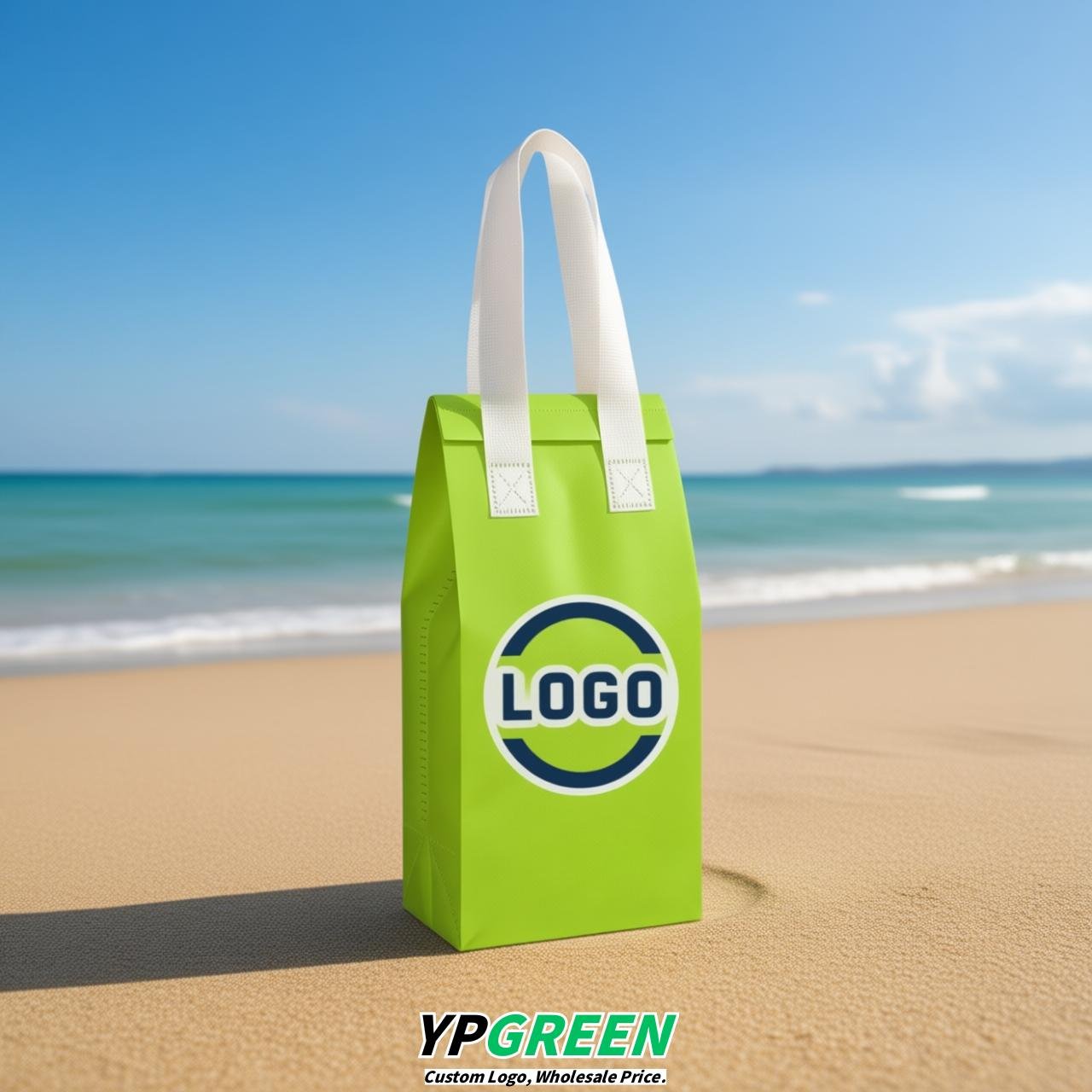 Lime Green Individual insulated take away bags wholesale 11x4.7x3.9 inches Thermal Beverage Take Out Bags