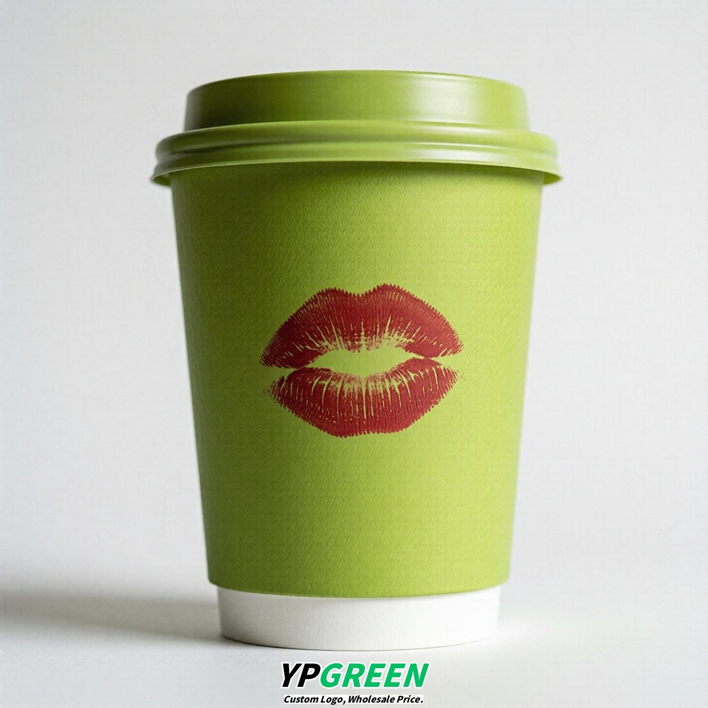 Lime Green Paper Cups with Lips Print 10oz/12oz/16oz/20oz/22oz
