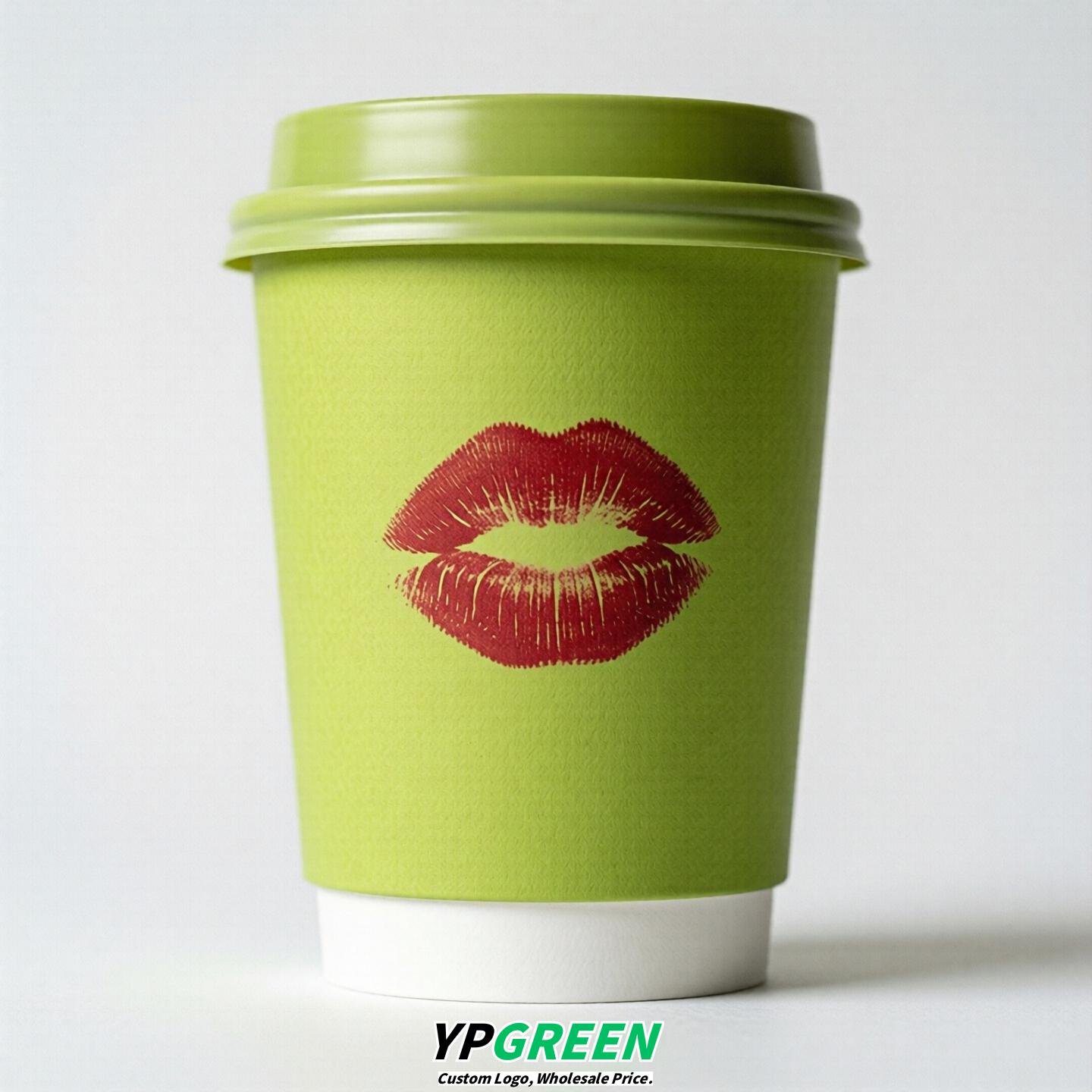 Lime Green Paper Cups with Lips Print 10oz/12oz/16oz/20oz/22oz