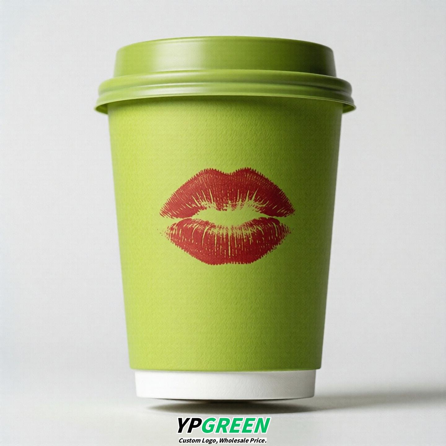 Lime Green Paper Cups with Lips Print 10oz/12oz/16oz/20oz/22oz