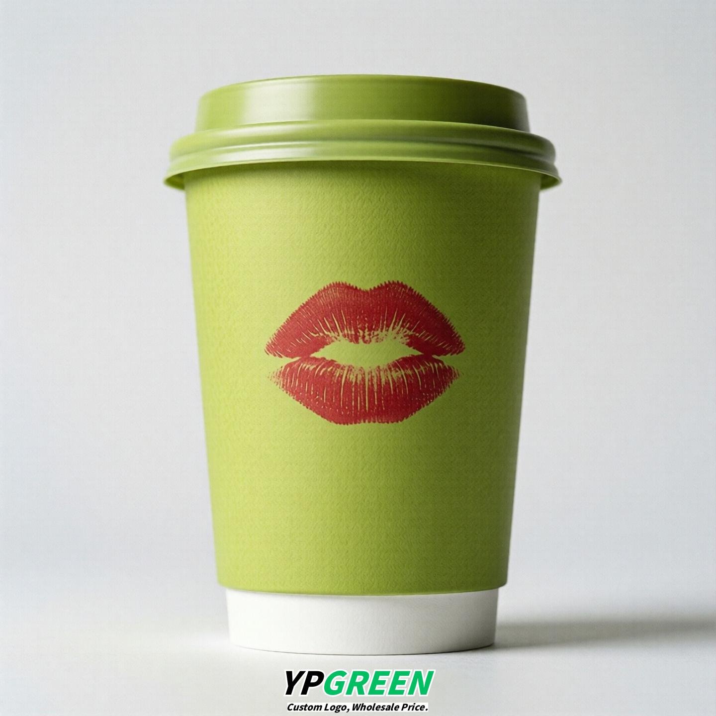 Lime Green Paper Cups with Lips Print 10oz/12oz/16oz/20oz/22oz