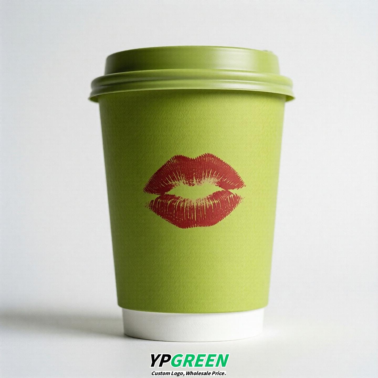 Lime Green Paper Cups with Lips Print 10oz/12oz/16oz/20oz/22oz