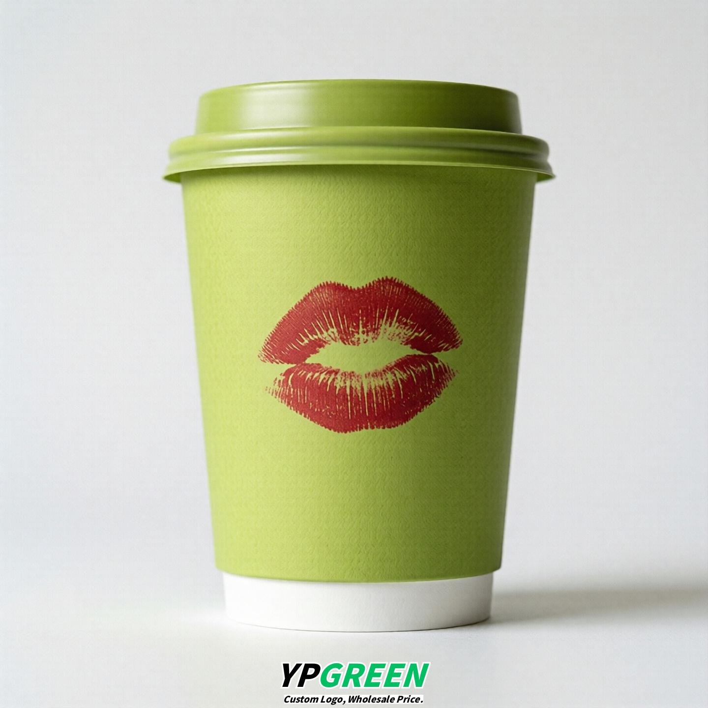 Lime Green Paper Cups with Lips Print 10oz/12oz/16oz/20oz/22oz