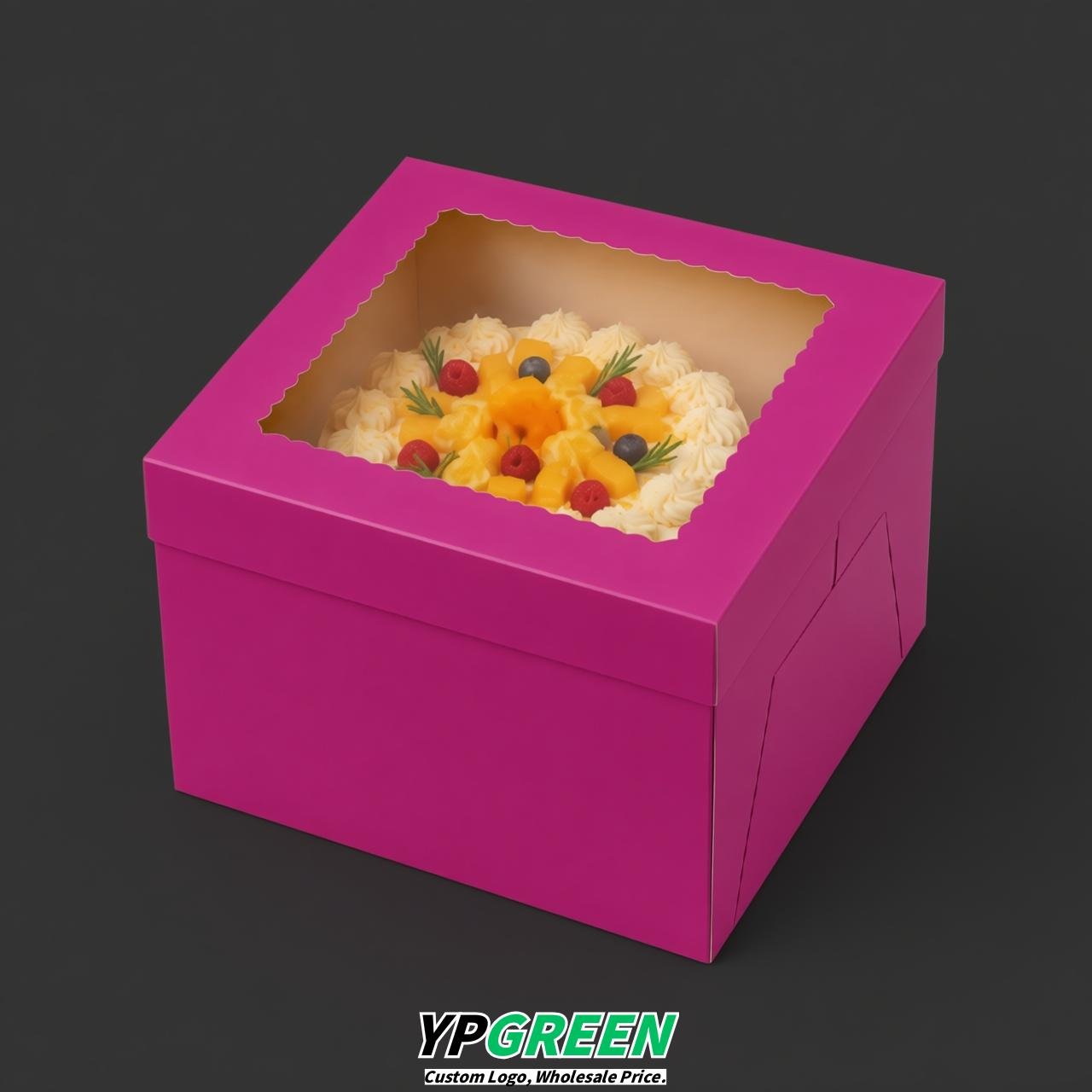 Magenta 10 & 12 inches Cake Box with Window - Square Cardboard Cake Box