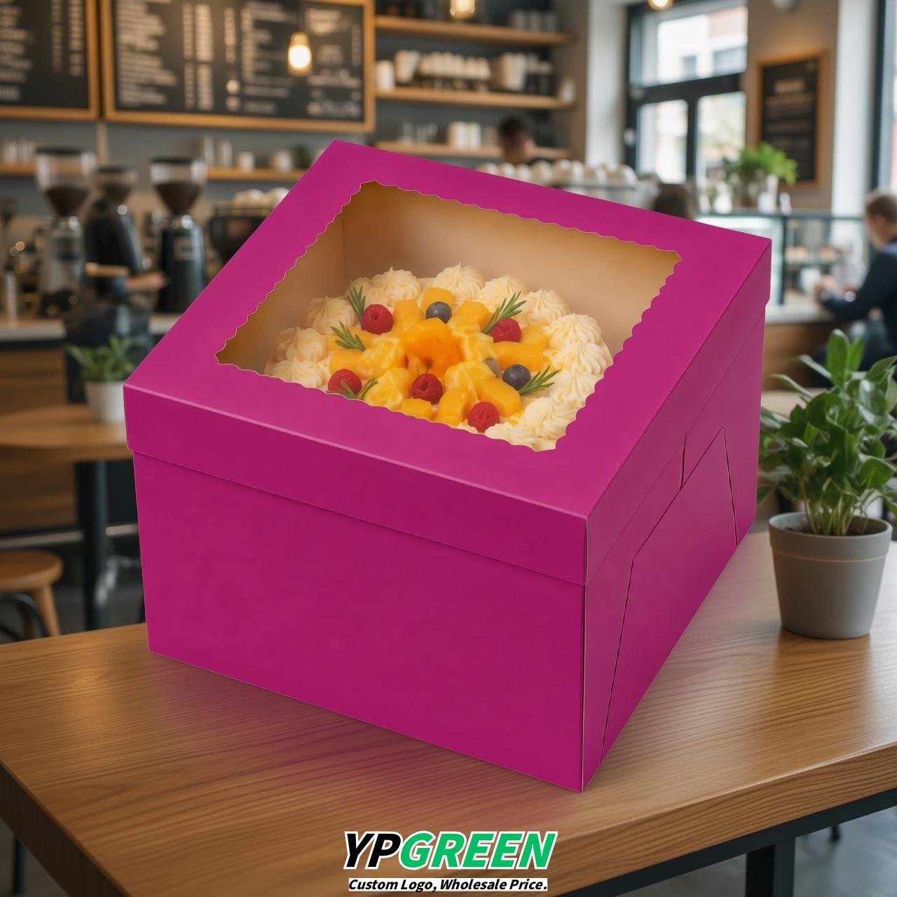 Magenta 10 & 12 inches Cake Box with Window - Square Cardboard Cake Box
