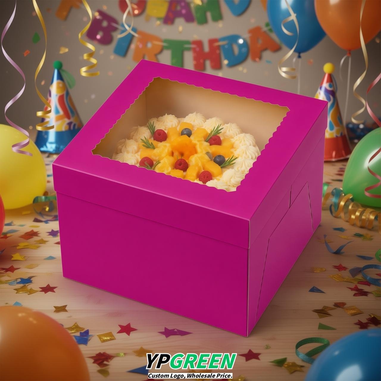 Magenta 10 & 12 inches Cake Box with Window - Square Cardboard Cake Box