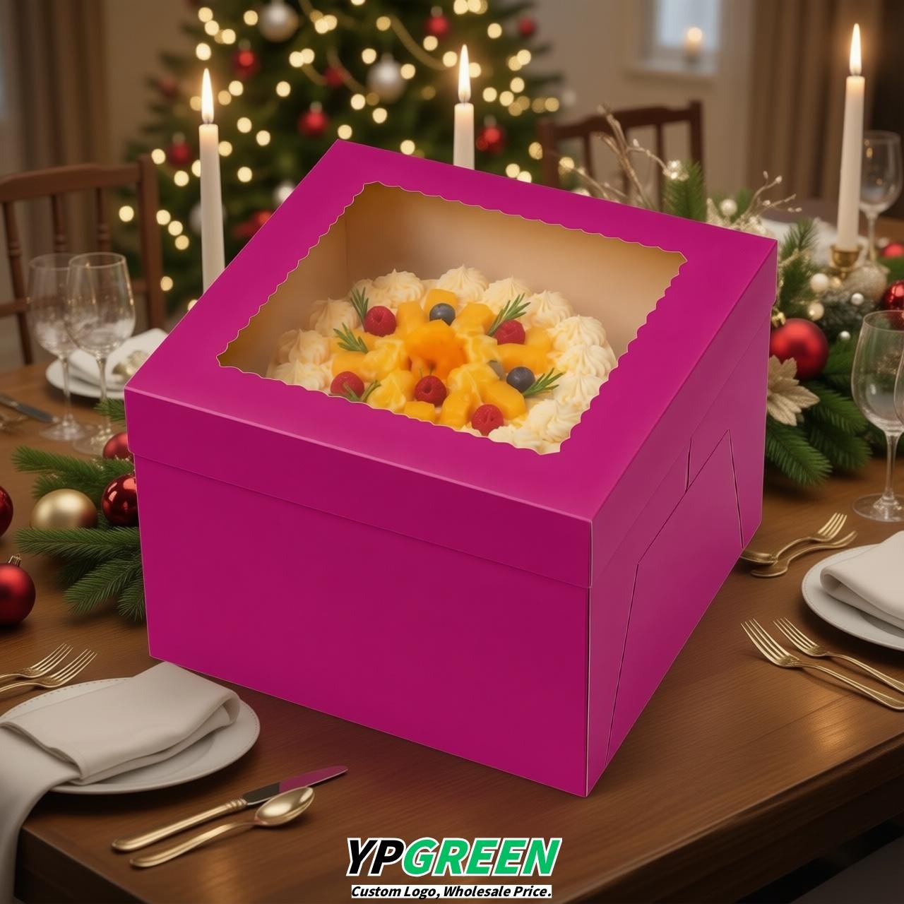 Magenta 10 & 12 inches Cake Box with Window - Square Cardboard Cake Box Magenta 10 & 12 inches Cake Box with Window - Square Cardboard Cake Box