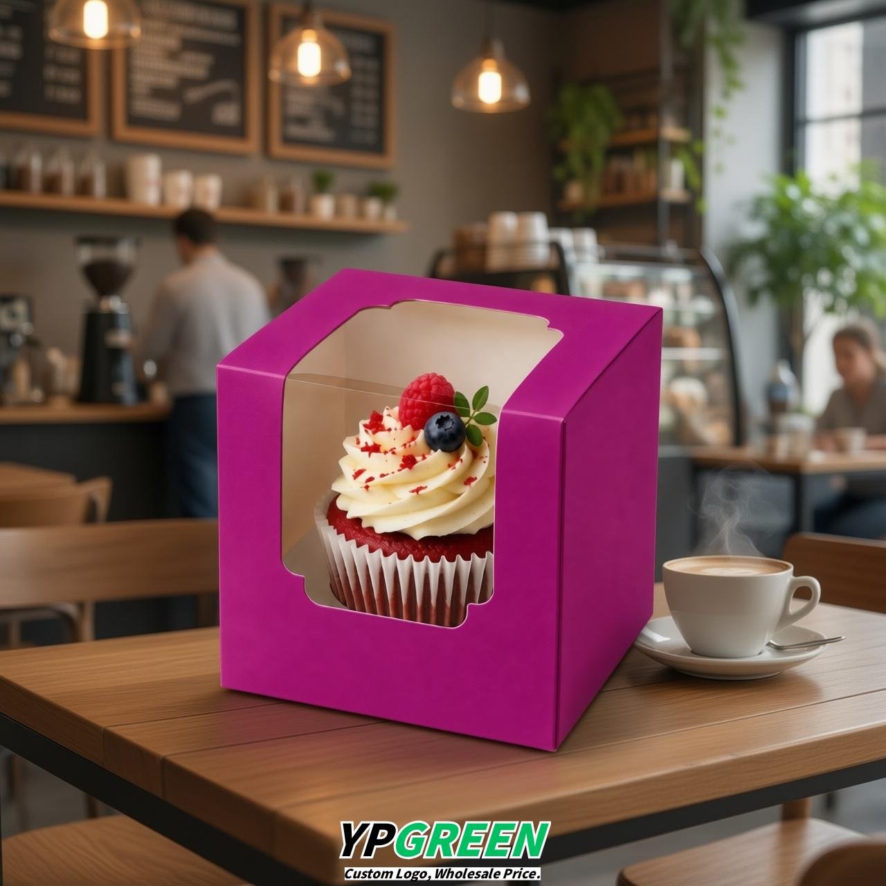 Magenta Individual 3.5 inches Square Paper Cupcake Box Containers with Windows & Inserts