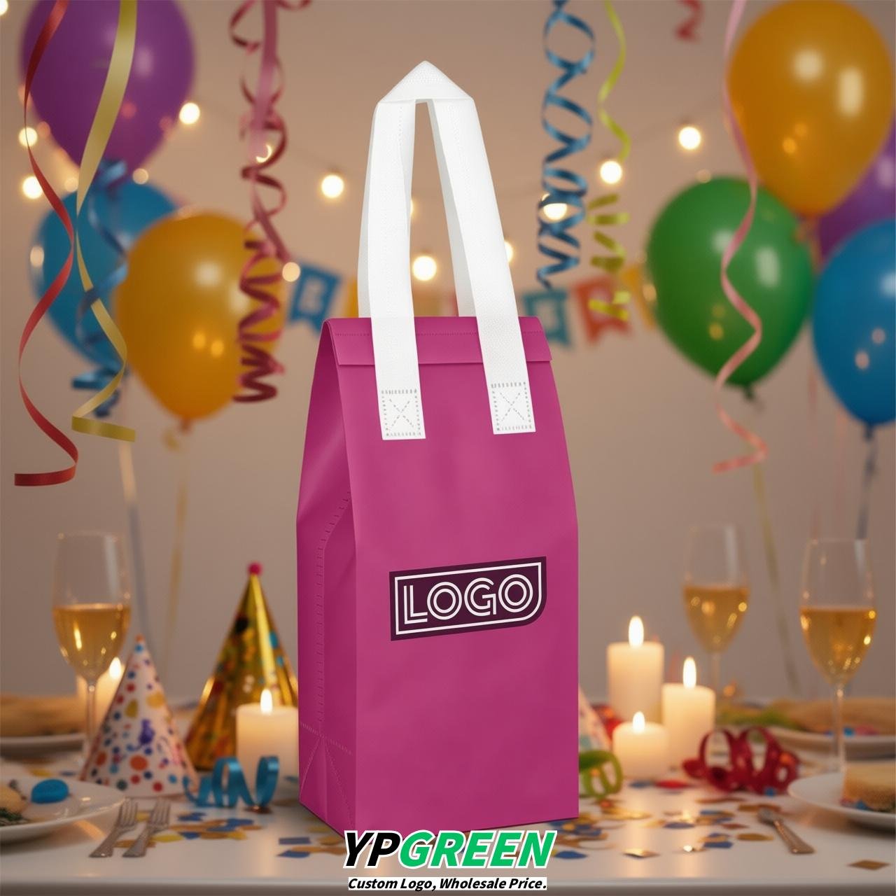 Magenta Individual insulated take away bags wholesale 11x4.7x3.9 inches Thermal Beverage Take Out Bags