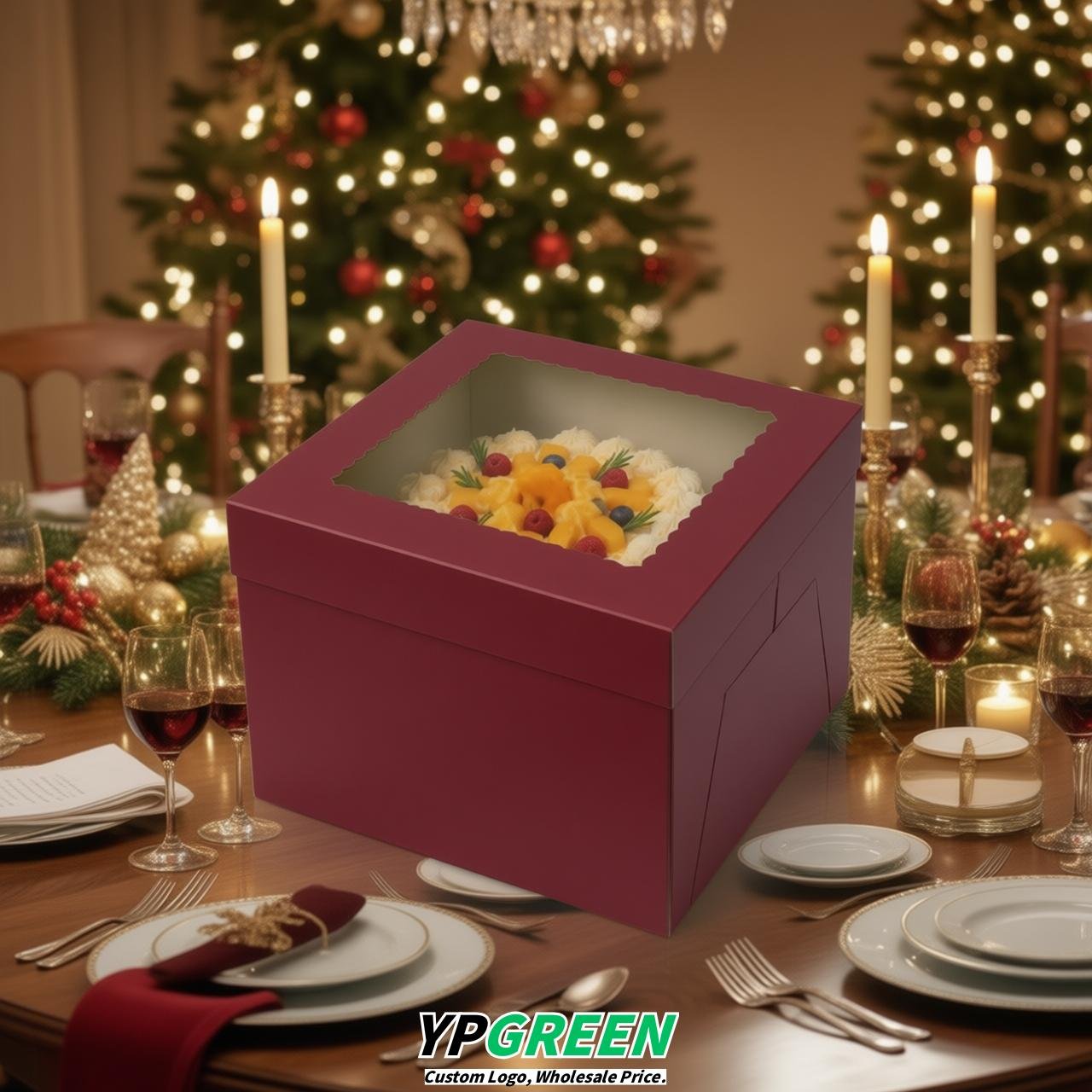 Maroon 10 & 12 inches Cake Box with Window - Square Cardboard Cake Box