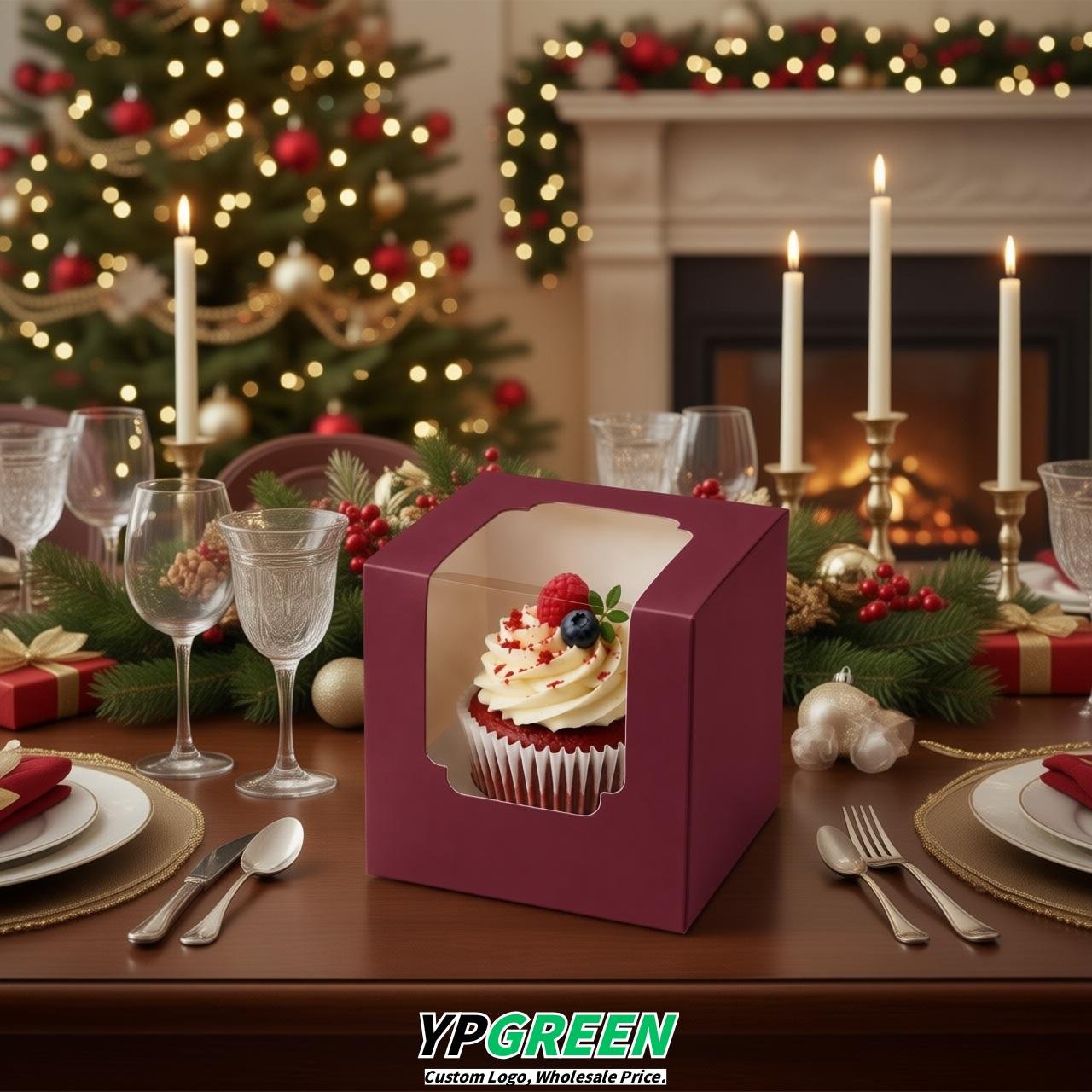 Maroon Individual 3.5 inches Square Paper Cupcake Box Containers with Windows & Inserts Maroon Individual 3.5 inches Square Paper Cupcake Box Containers with Windows & Inserts