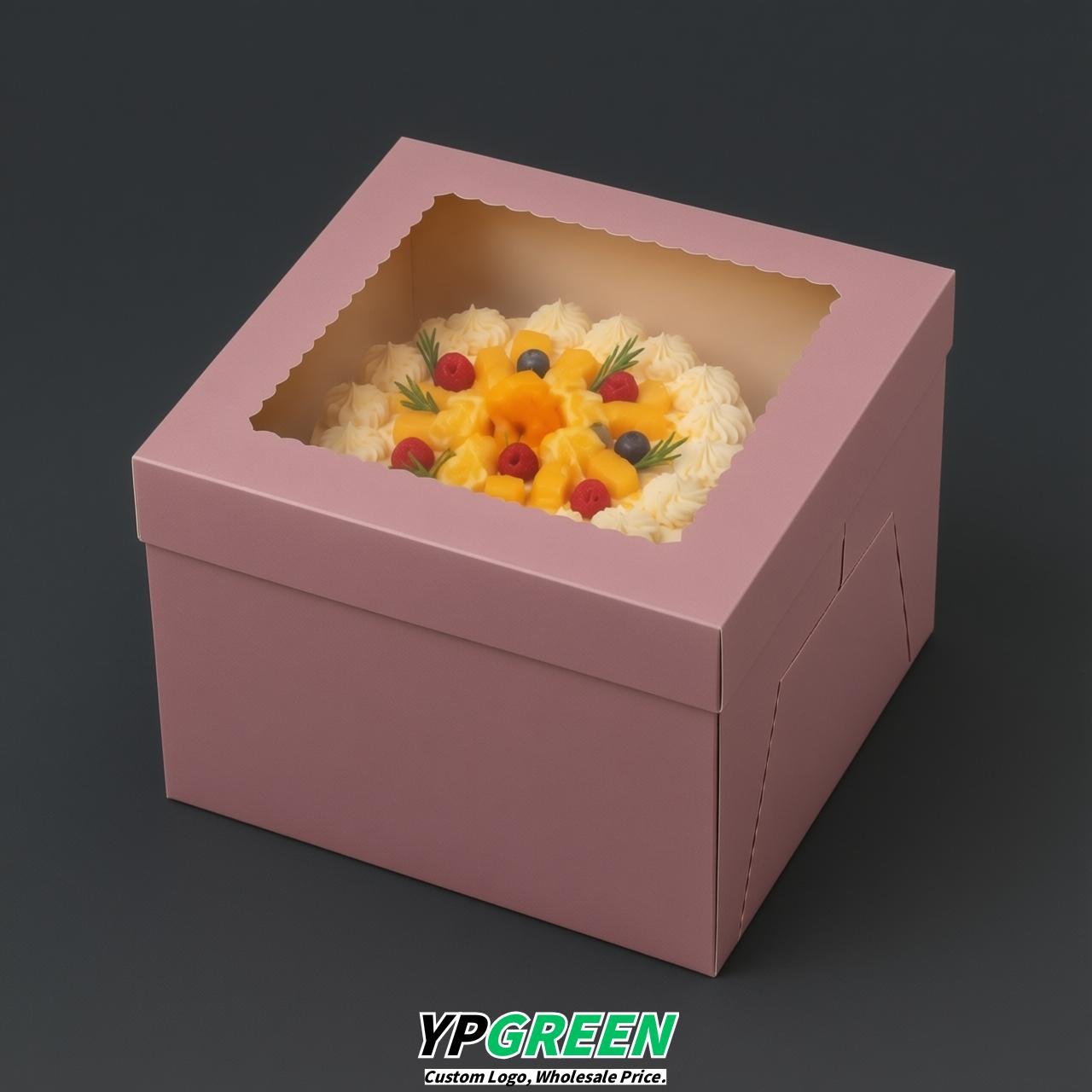 Mauve 10 & 12 inches Tall Cake Box with Window - Square Cardboard Cake Box