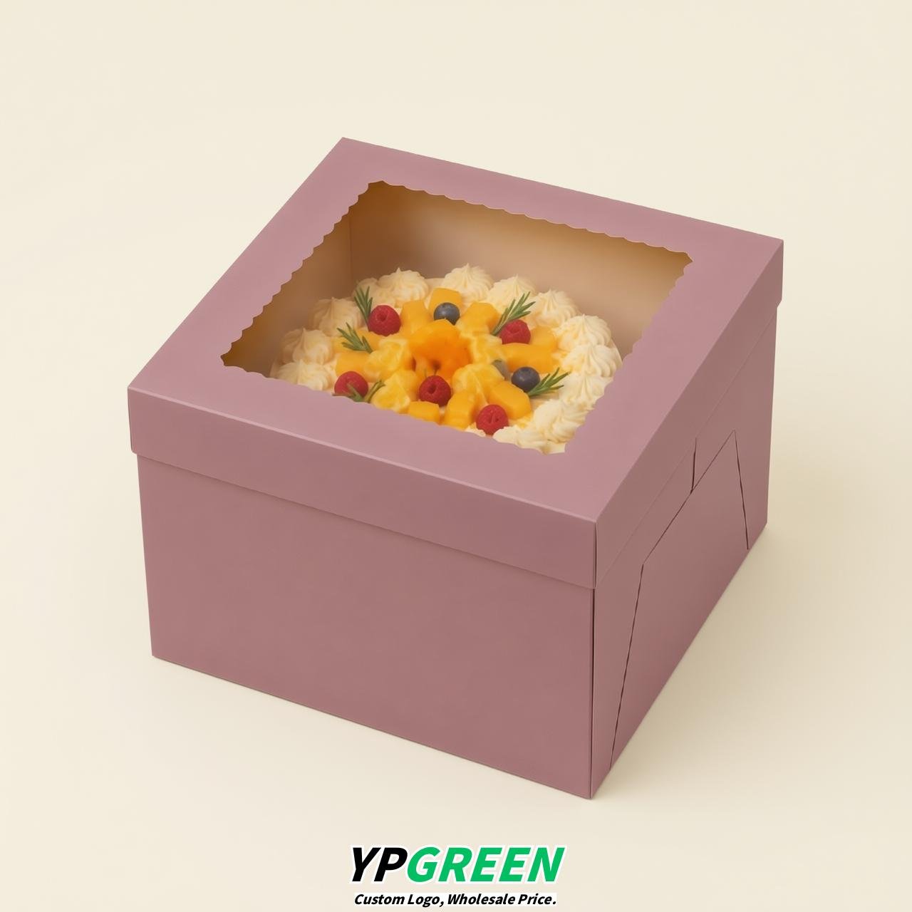 Mauve 10 & 12 inches Tall Cake Box with Window - Square Cardboard Cake Box