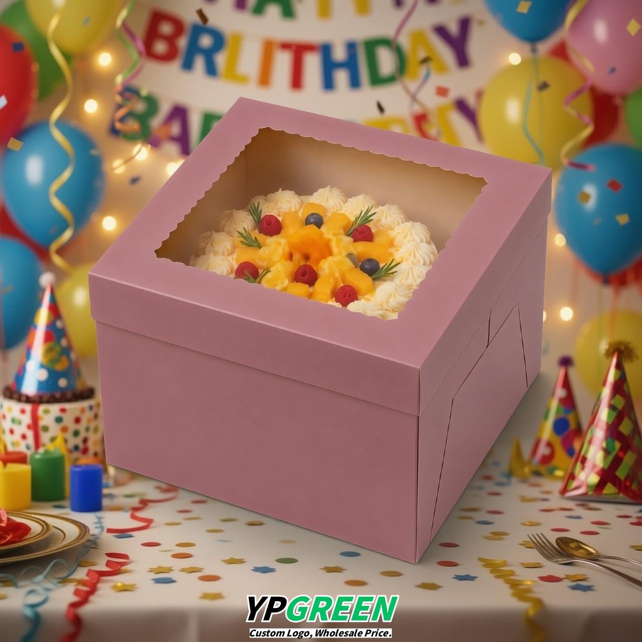 Mauve 10 & 12 inches Tall Cake Box with Window - Square Cardboard Cake Box