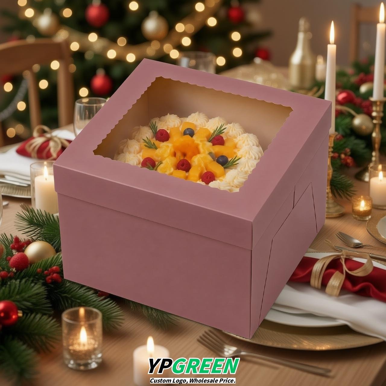 Mauve 10 & 12 inches Tall Cake Box with Window - Square Cardboard Cake Box