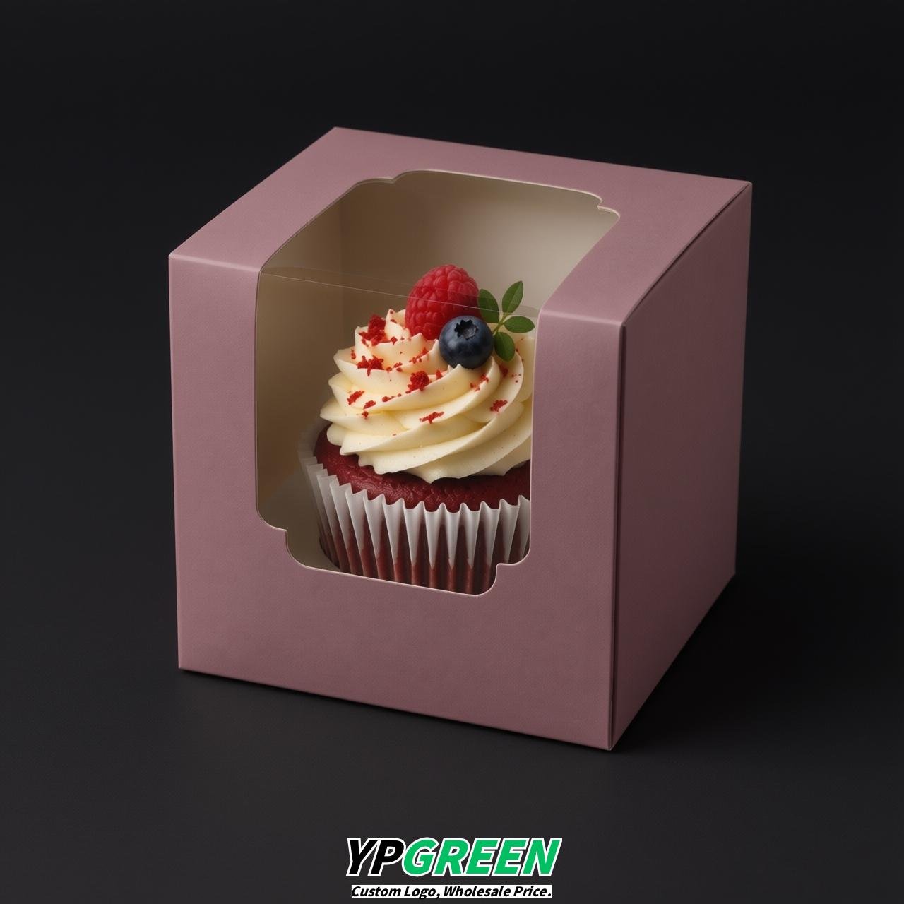 Mauve Individual 3.5 inches Square Paper Cupcake Box Containers with Windows & Inserts